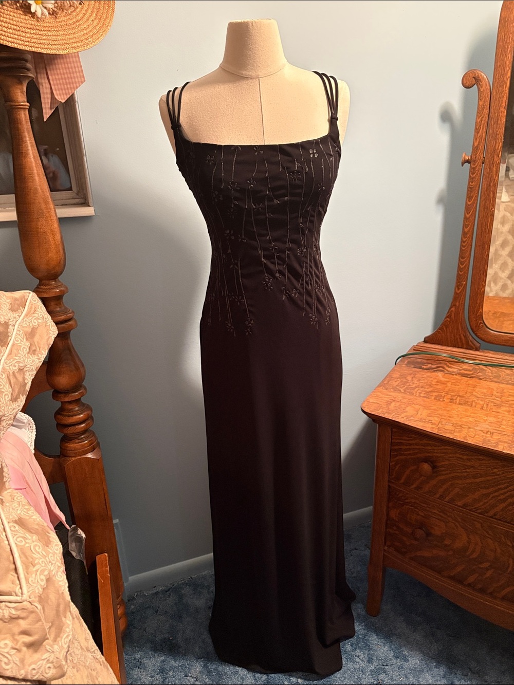 Laundry By Shelli Segal Black Beaded Strappy Maxi Dress